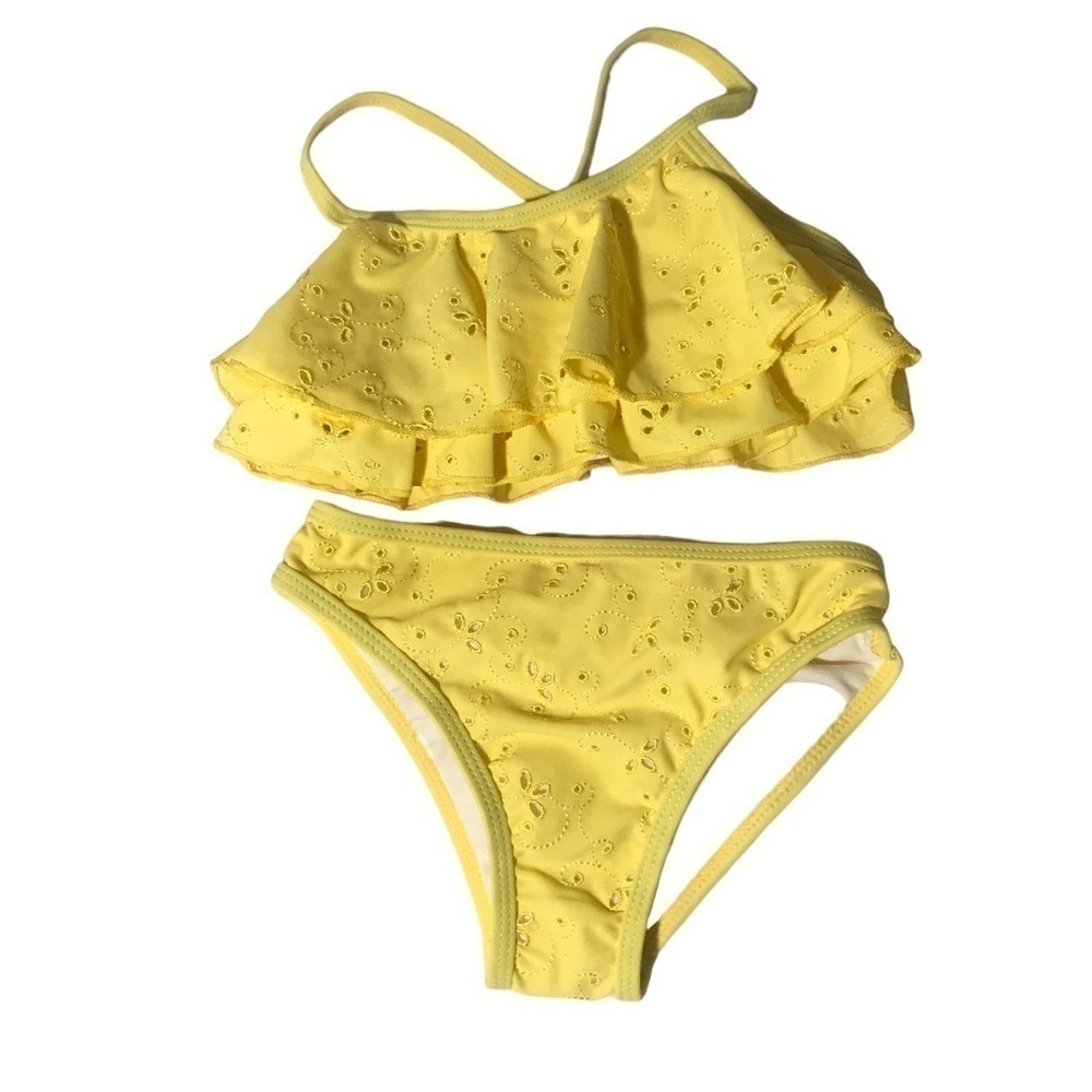 Nwt Kate Spade yellow eyelit ruffle bikini 3Y